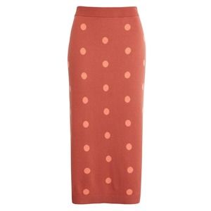 Halogen Midi Sweater Skirt Rust Coral Polka Dot Elastic Waist Pull On Women's XS